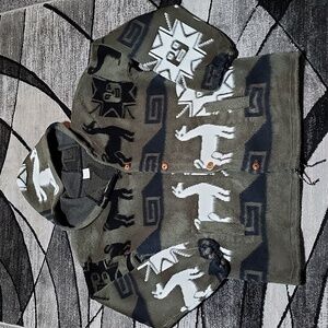 VINTAGE ARTESANIAS WOOL ALPACA TRIBAL UNISEX BUTTON-DOWN HOODIE JACKET 2…